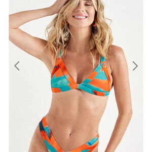 NWT OneOne Swimwear Bikini Set Dakar Blue Cyan Orange Jesse Kameron Small New